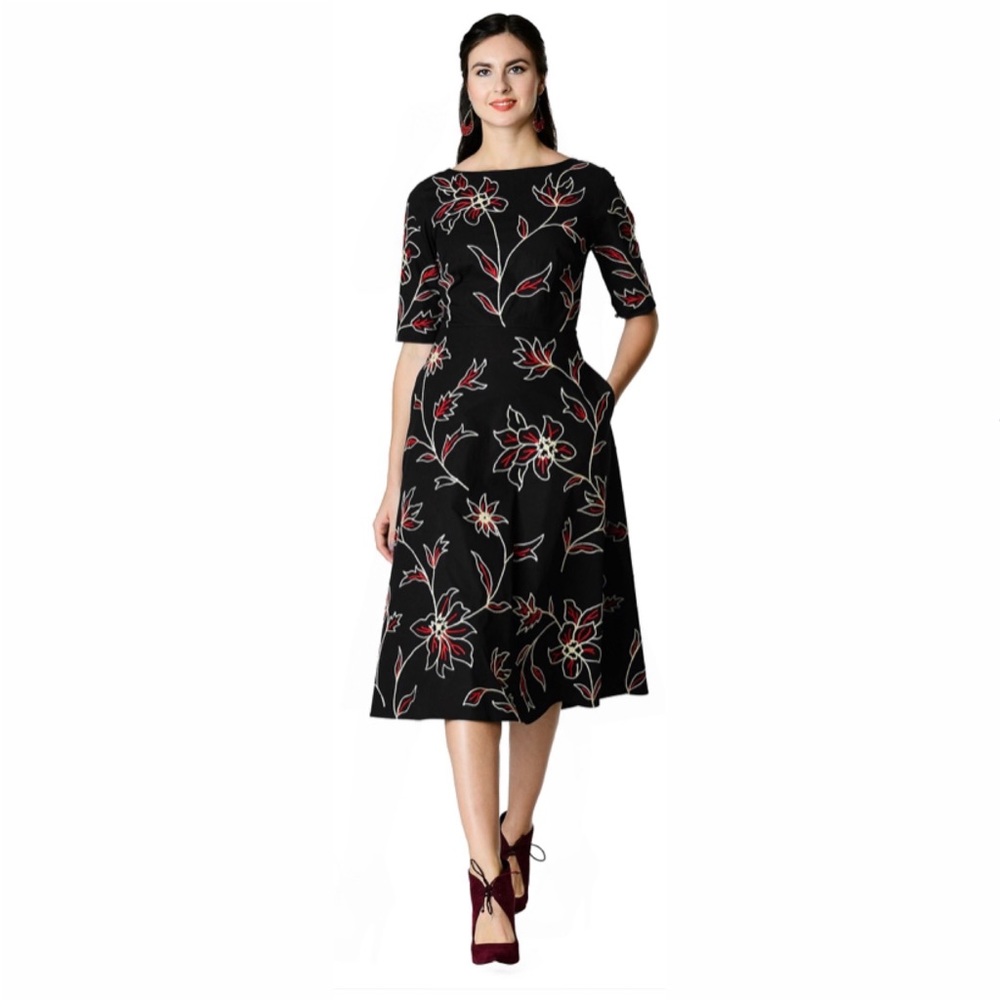 EUC eShakti Floral Wool Embellished Poplin Dress